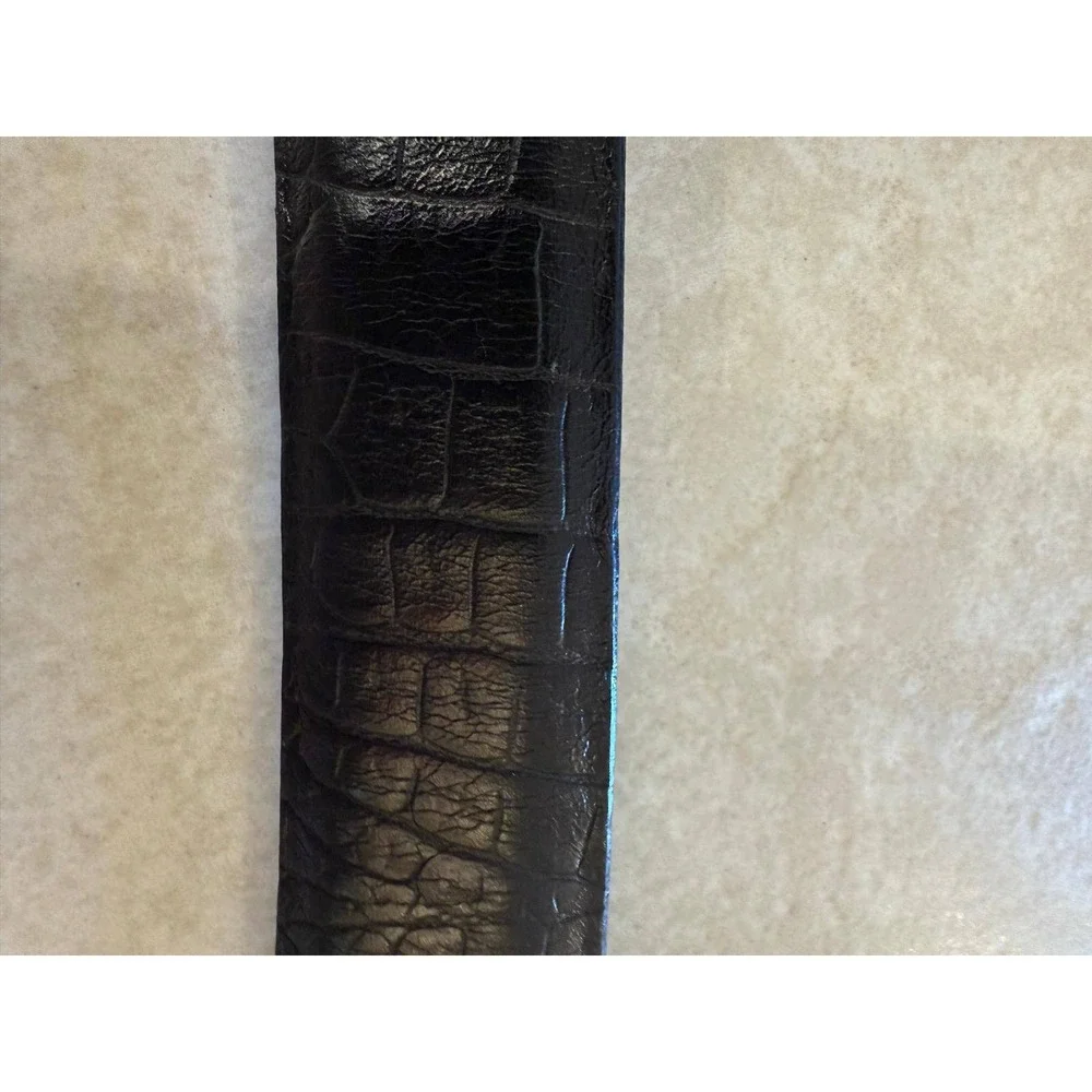Brighton Men's Black Croc Embossed Leather Belt Size 40 Gold Buckle Made in‎ USA